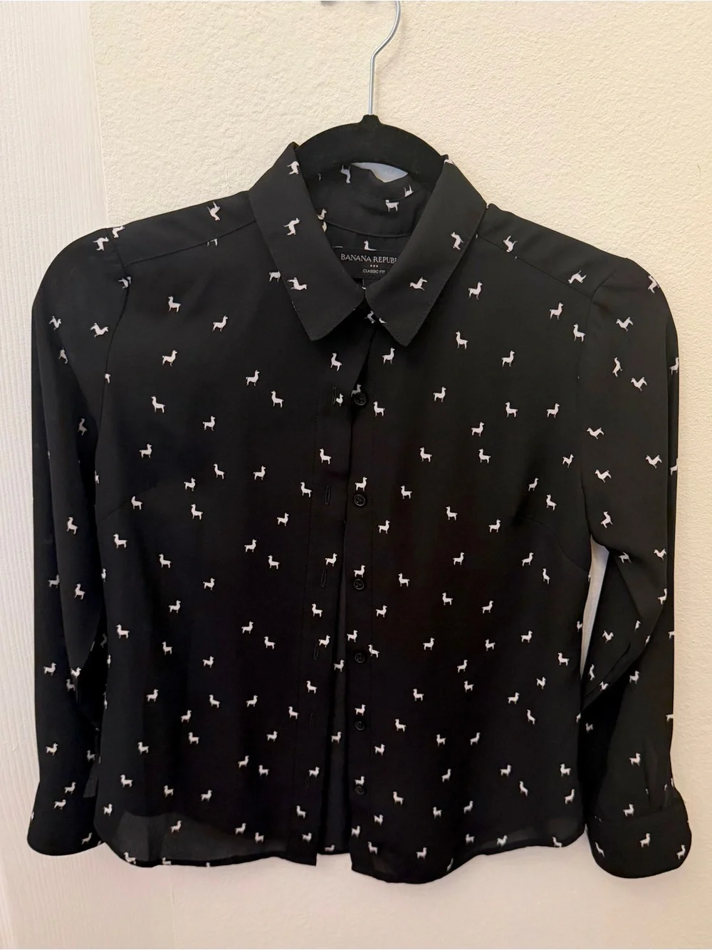 Banana Republic Black Button-Down Shirt with White Mini Print